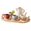 Wooden Montessori Tea Set with BPA-Free Silicone Teapot & Cups - Pretend Play Kitchen Set for Toddlers & Kids