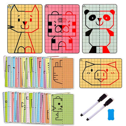 30-Page Children’s Grid Symmetrical Drawing Toy – Fine Motor Skills and 4-Color Brush Control Training