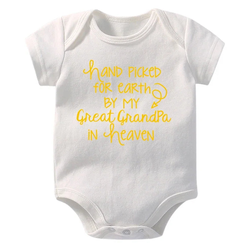 Baby Bodysuit - Hand Picked for Earth by My Great Grandpa in Heaven Printed Newborn Romper - Cotton Body Baby Girl & Boy Clothes
