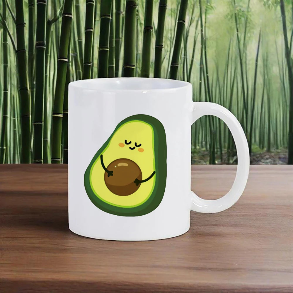 Cute Avocado Porcelain Coffee Mug - Cartoon Green Avocado Breakfast & Juice Cup, 11 oz (320 ml)