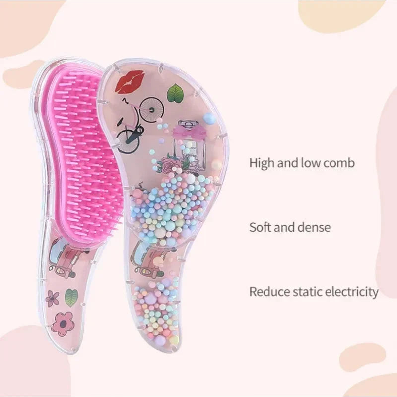 New Cute Hairdressing Comb for Kids - Anti-Knot Massage Flowing Bead Comb for Girls - Dress Up, Makeup Toy Gifts