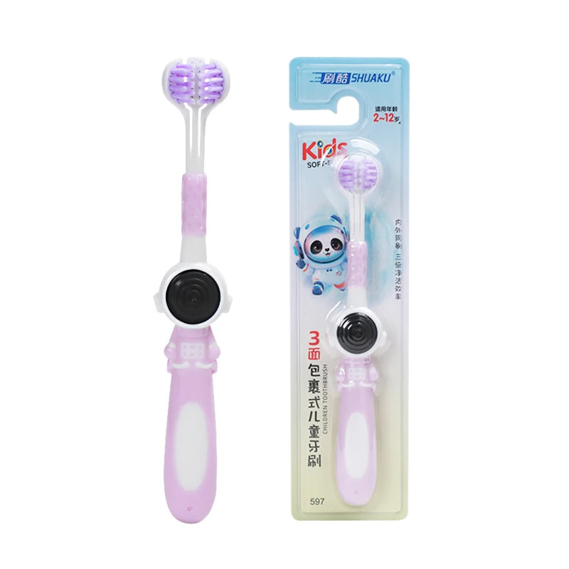 Age 3+ 3-Sided Toddler Toothbrush, Soft Bristles, Kids Autism Sensory Toothbrush, Silicone Oral Care Brush