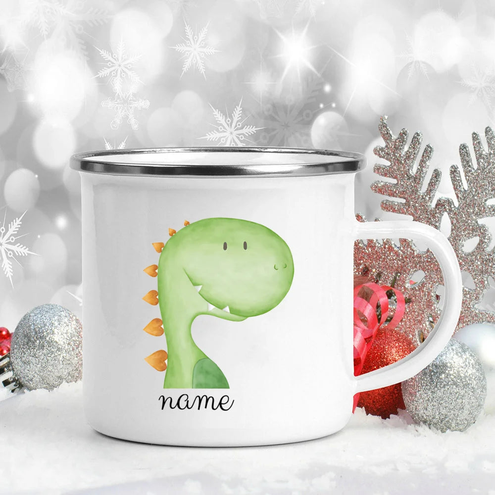 Personalized Kids Enamel Camping Mug — Forest Animals Children's Name Cup, Eco-Friendly Enamel Mug