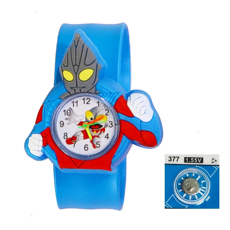 Children’s Cartoon Watch for Ages 2-14 Boys and Girls Soft Silicone Slap Bracelet Student Wristwatch
