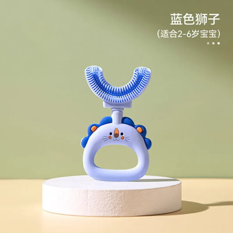 New Children's U-Shape 360 Degree Toothbrush, Silicone Brush for Toddlers, Cartoon Pattern Oral Care