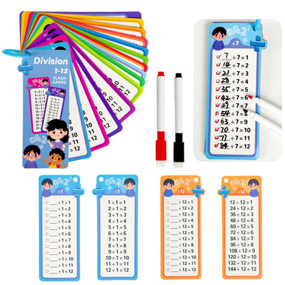 Digital Learning Flash Cards – 15 Cards for Addition, Subtraction, Multiplication, Division, Fractions, and Math Formulas with 2 Erasable Pens, Educational Toy for Kids