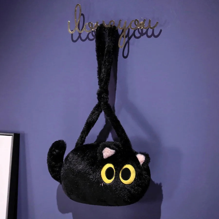 Cat Soft Plush Backpack – Kawaii Black Cat Plush Toy Crossbody and Shoulder Bag for Kids and Women