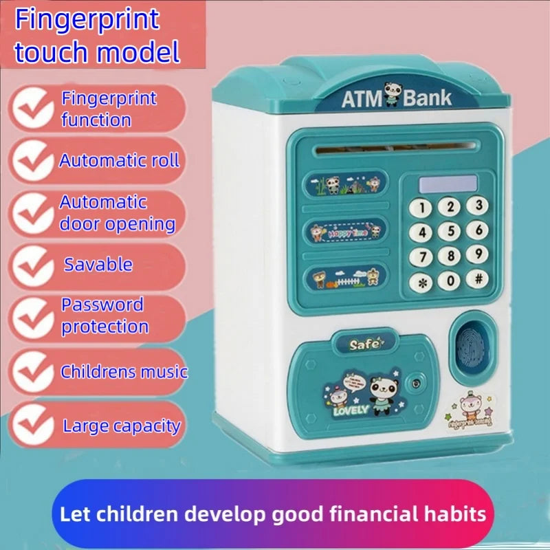 Banknote Fingerprint Deposit Box Electronic ATM Coin Safe Large Capacity Children's Password Lock Birthday Gift