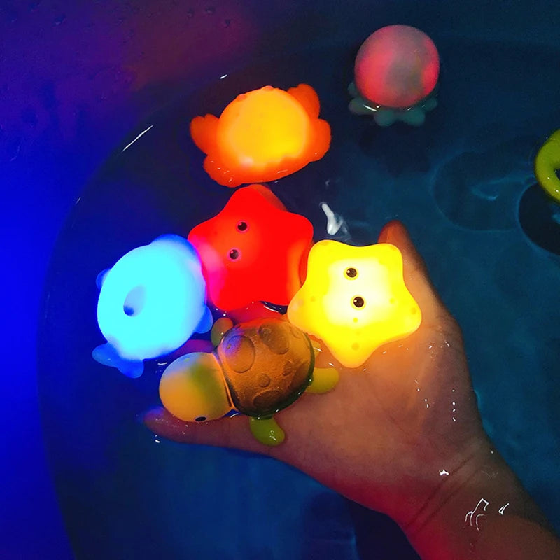 Baby LED Light Up Animal Bath Toy – Soft Rubber Floating Frogs for Kids