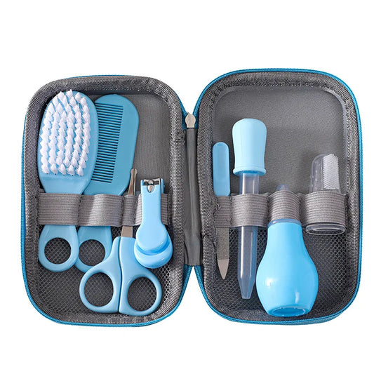 8/13Pcs Baby Care Set - EVA Bag with Nasal Aspirator, Nail Scissors, Cartoon Daily Cleaning & Care Supplies
