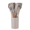 12PCS Silicone Kitchenware Non-Stick Cookware Utensils Set with Wooden Handles