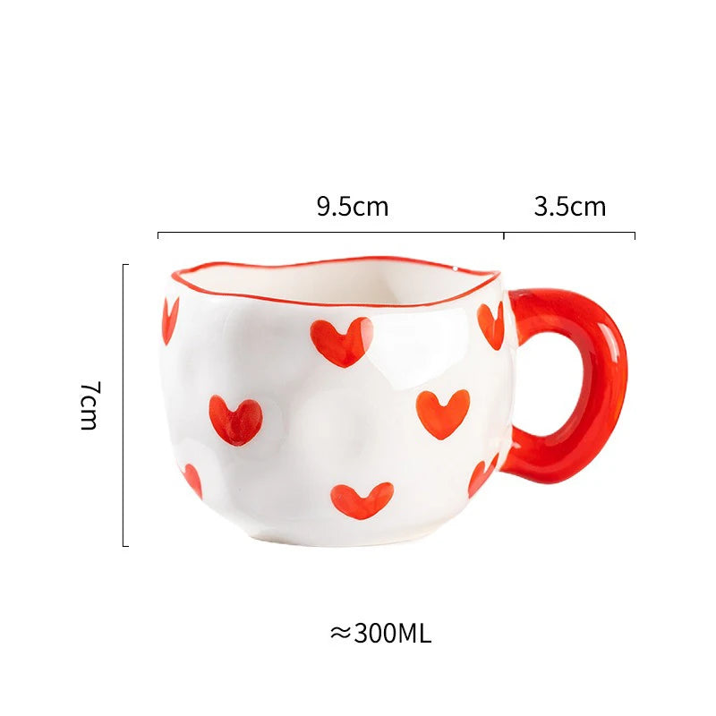 Hand-Pinched Irregular Porcelain Mug 300 ml (10 fl oz) – Flower & Heart Pattern Coffee & Tea Cup, Cute Gift for Kids & Girls