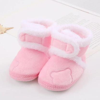 Baby Winter Snow Boots with Cute Bear and Fluff Balls Soft Sole Infant Toddler Shoes