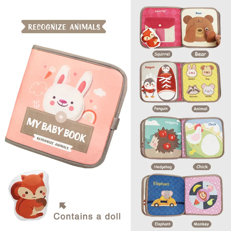 Montessori Busy Book – Animal Cognitive Fabric Puzzle and Sensory Toy for Early Education