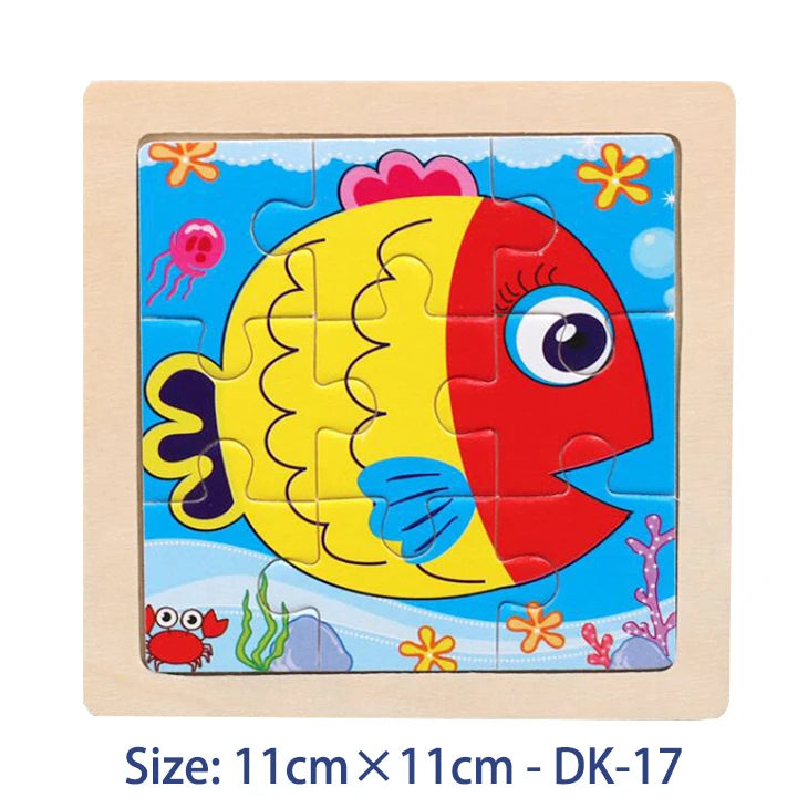 11cm (4.33in) Kids Wooden Jigsaw Puzzle – Cartoon Animal and Vehicle Montessori Educational Toy