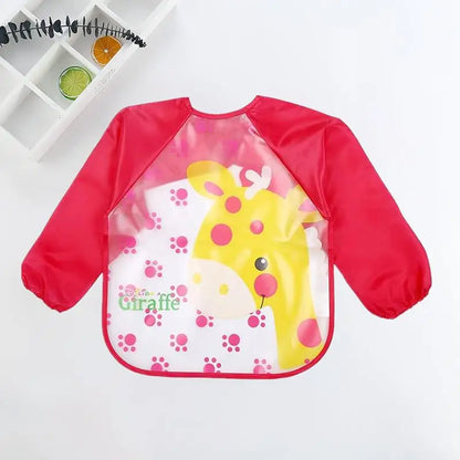 Waterproof Long-Sleeve Baby Bib – Cute Cartoon Apron with Pocket for Self-Feeding (0-3Y) - Kidzy Market