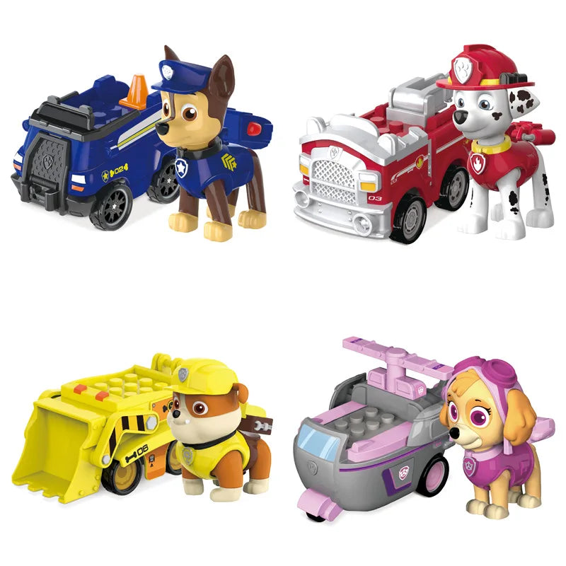 Paw Patrol Vehicle Playset – Chase, Skye, Marshall Pull Back Cars with Ryder Figure Building Blocks Toy