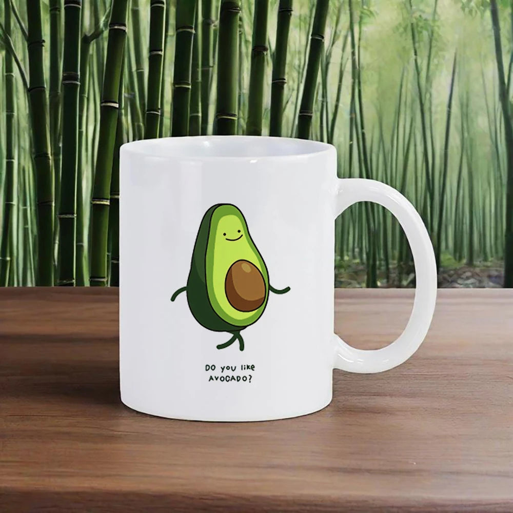 Cute Avocado Porcelain Coffee Mug - Cartoon Green Avocado Breakfast & Juice Cup, 11 oz (320 ml)