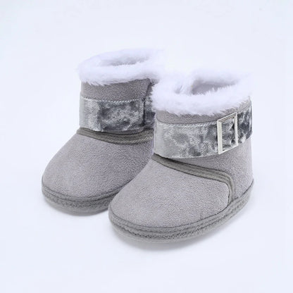 Jlong Winter Newborn Soft Sole First Walker Baby Shoes – Fur Warm Snow Boots for Girls (0-18 Months)