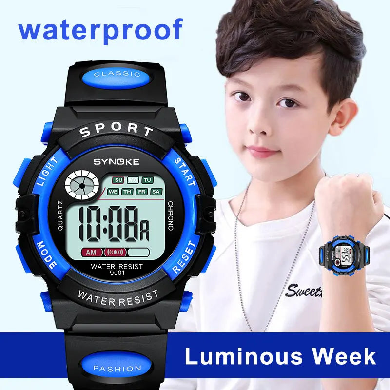 Electronic Children’s Sport Watch Colorful LED Digital Clock 3ATM Waterproof Alarm Wristwatch for Boys and Girls