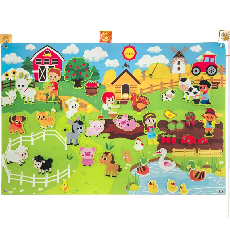 Farm Animals Felt Story Board Set – Storytelling and Early Learning Interactive Play Kit, Wall Hanging Puzzle Toy for Toddlers Gifts