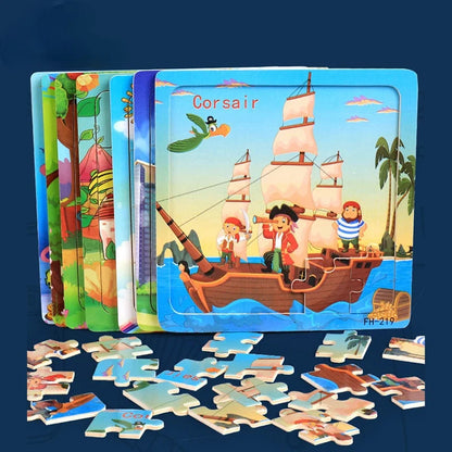 New 20 Piece Wooden 3D Puzzle, Cartoon Animal & Vehicle Jigsaw, Montessori Educational Toy for Kids, Baby 1-3 Years
