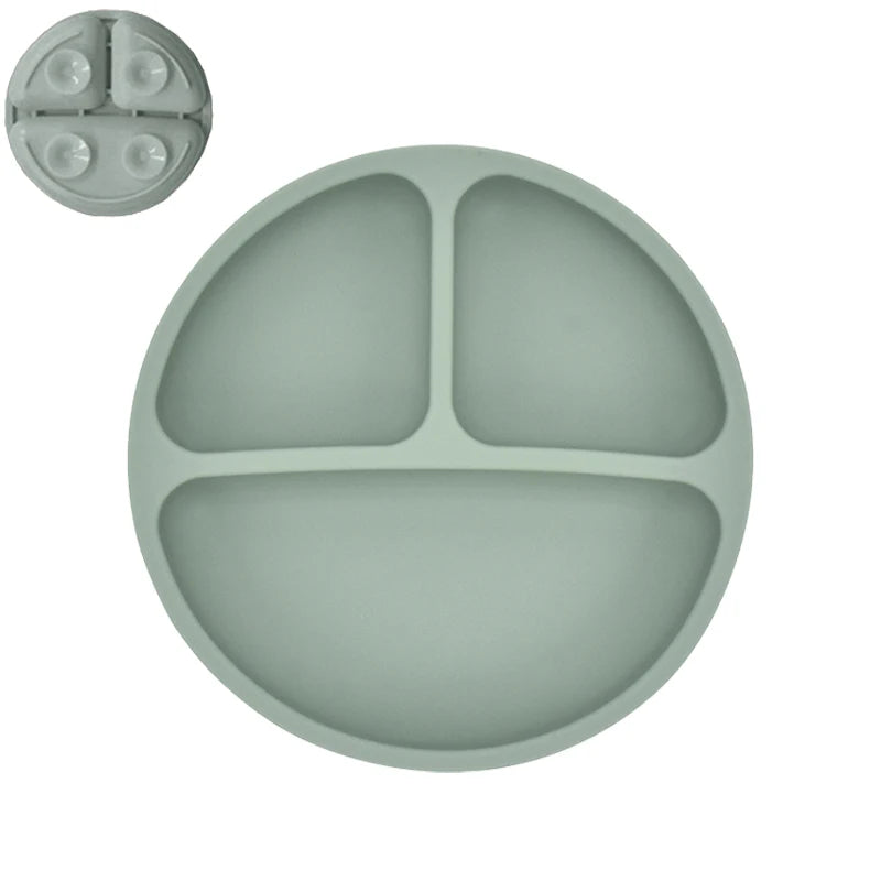 4Pcs Baby Safe Silicone Dining Plate Set - Cute Cartoon Smile Face Children Dishes, Retro Kids Tableware Set (BPA-Free)