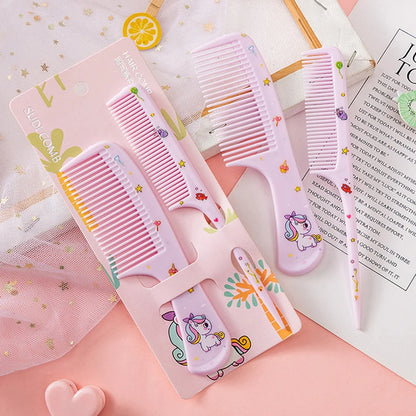 2Pcs/Set Cute Kids Hairdressing Comb - Anti-static Pointed Tail Comb for Girls - Whale Dinosaur Giraffe Unicorn Hair Comb