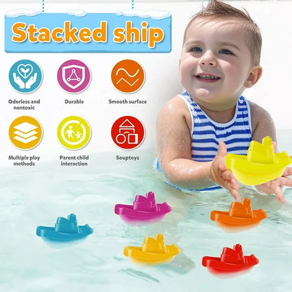 Baby Bath Toys Rainbow Stacking Boat and Spoon Set