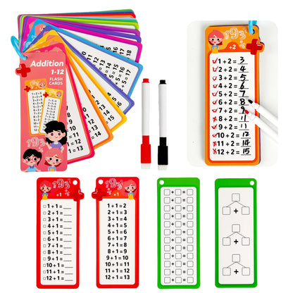 Digital Learning Flash Cards – 15 Cards for Addition, Subtraction, Multiplication, Division, Fractions, and Math Formulas with 2 Erasable Pens, Educational Toy for Kids