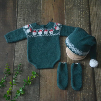 Christmas Baby Clothes Newborn Photography Props Knitted Outfit Costume Infant Photo Shoot Accessories for Boys