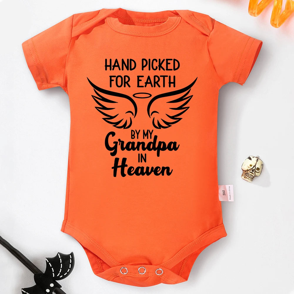 “Hand Picked for Earth by My Grandpa in Heaven” – Cute Newborn Onesie, Cotton Baby Bodysuit for Boys & Girls, Special Gift for Newborns