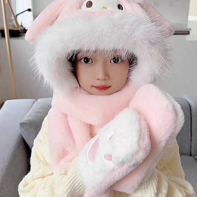 Kawaii Character Kids’ Winter Set – 3-Piece Anime Kawaii Hat, Scarf & Gloves for Girls, Autumn & Winter Cartoon Gift – view 5