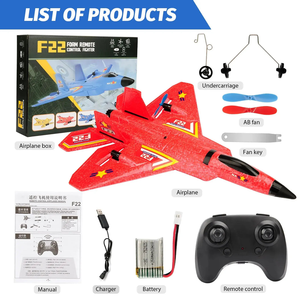 F22 Raptor RC Plane 2.4G 2CH Remote Control Flying Glider with LED Lights EPP Foam