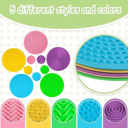 Silicone Sensory Mat Set - 4-Pack Multi-Texture Tactile Fidget Pads, 25 cm (9.8 in) Quiet Montessori Sensory Toy for Kids, Autism & ADHD Therapy