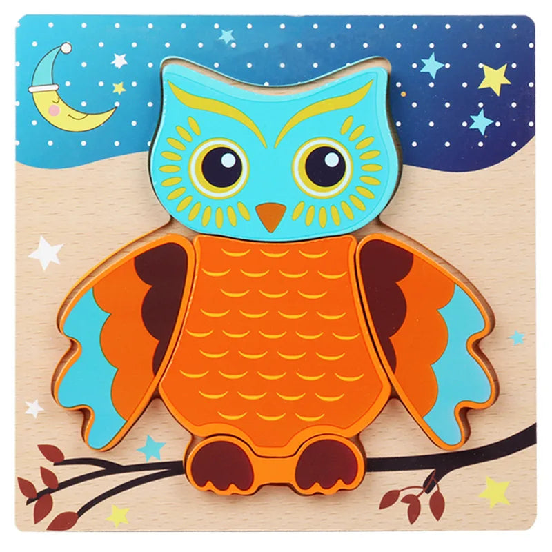 3D Puzzle Cartoon Animals – Montessori Wooden Block Toy, Educational Learning Game for Babies, Colorful Cognitive Intelligence Gift