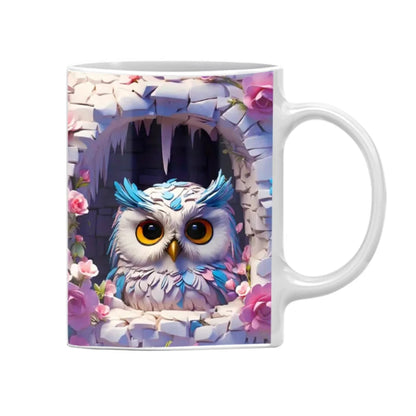3D Owl Coffee Mug Wrap – 11 oz (350 ml) Ceramic Sublimation Tea & Milk Cup, Surprise Gift for Kids