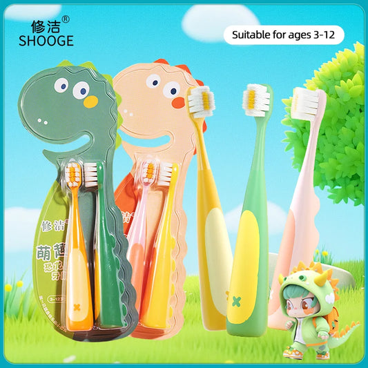 2/Box Dinosaur Toothbrush, Soft Bristle, High Density Brush Wire, Manual Toothbrush for Kids Oral Care