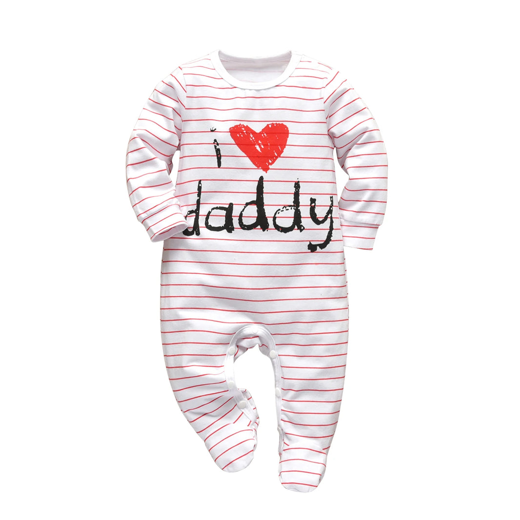 Newborn Infant Baby Boys & Girls Cotton Long Sleeve Romper – “Daddy/Mummy” Letter Jumpsuit Pajamas – Cute Family Outfit for Baby Boy & Girl