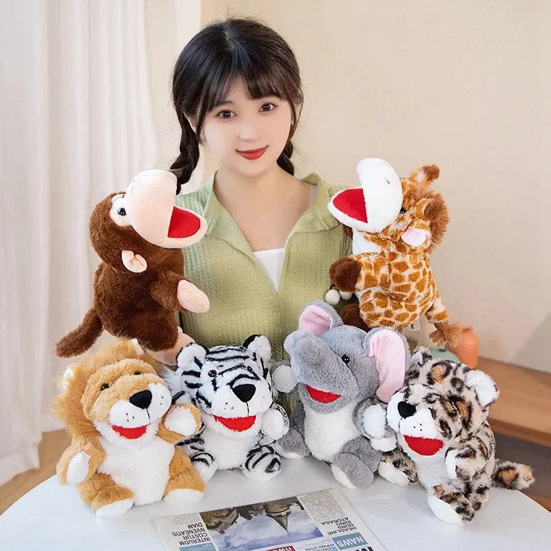 Stuffed Plush Hand and Finger Puppets, Duck Lamb Cow Dog Horse Educational Toy for Kids