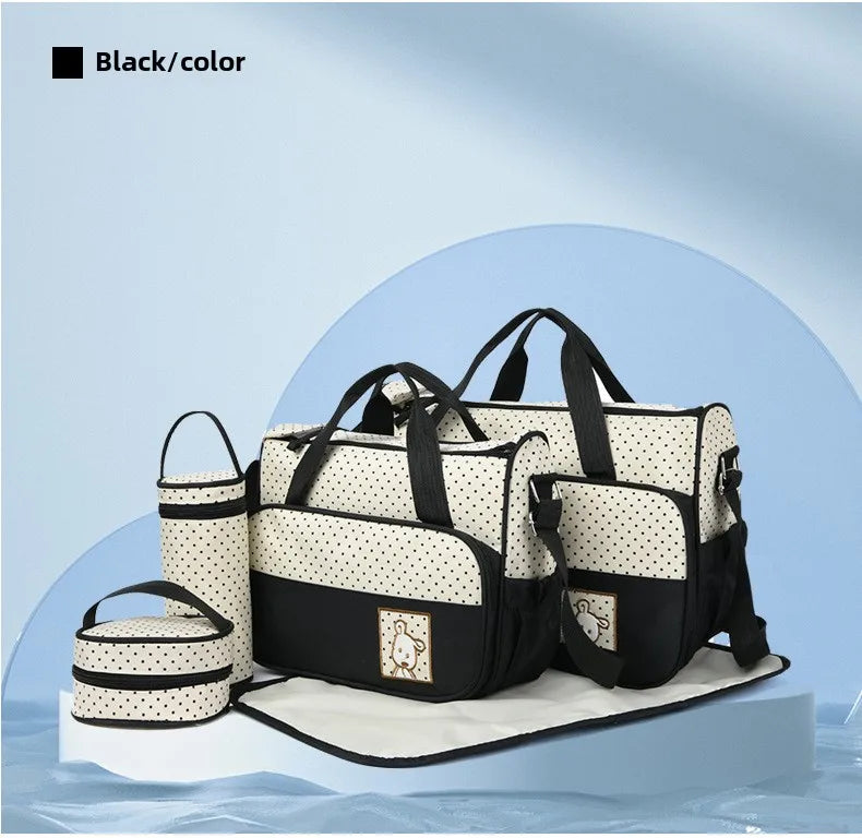 5-Piece Stylish Portable Mommy & Baby Bag – Large Capacity Diaper Bag with Built-in Changing Pad & Independent Bottle Compartment - Kidzy Market