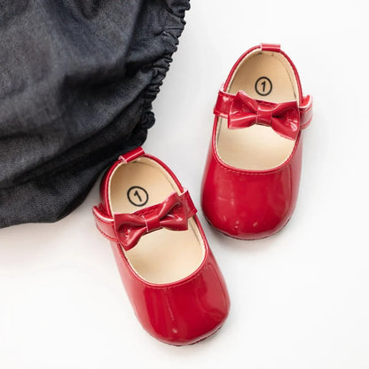 Meckior Baby Girls Shoes Bowknot Princess Dress Shoes PU Anti-Slip Soft Sole Infant First Walkers Newborn Crib Baby Shoes