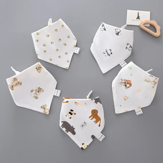 5pcs Baby Bibs Cotton Triangle Scarf | Double Layer Saliva Towel Burp Cloths | Newborn Bandana Bibs & Accessories - Kidzy Market