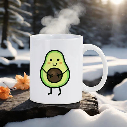 Cute Avocado Porcelain Coffee Mug - Cartoon Green Avocado Breakfast & Juice Cup, 11 oz (320 ml)