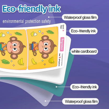 64Pcs Find the Differences Card Game – Reusable Wipeable Paper Puzzle with 3 Difficulty Levels, Educational Cartoon Game for Kids