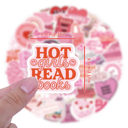 10/60pcs Pink Bookish Reading Stickers – School, Scrapbooking, DIY, and Laptop Stickers for Kids