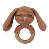 1pc Safety Wooden Baby Teether - Crochet Cartoon Long Ear Bunny Rattler with Mobile Crib Bell | Newborn Teething Toy & Handbell