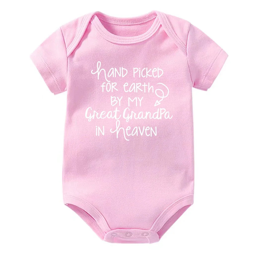 Baby Bodysuit - Hand Picked for Earth by My Great Grandpa in Heaven Printed Newborn Romper - Cotton Body Baby Girl & Boy Clothes