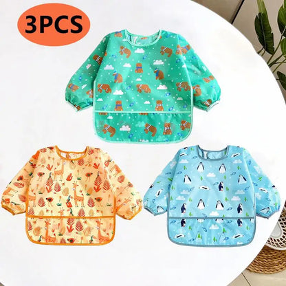 Waterproof Long-Sleeve Baby Bib – Colorful Cartoon Apron for Self-Feeding & Drawing (0-3 Years) - Kidzy Market