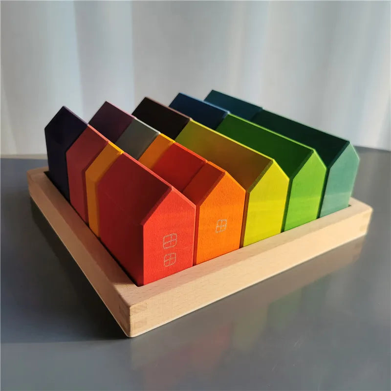High-Quality Wooden Lime Wood Rainbow Arch Stacking Blocks – Color Sorting Peg Dolls, Balls, and Slats for Kids Play